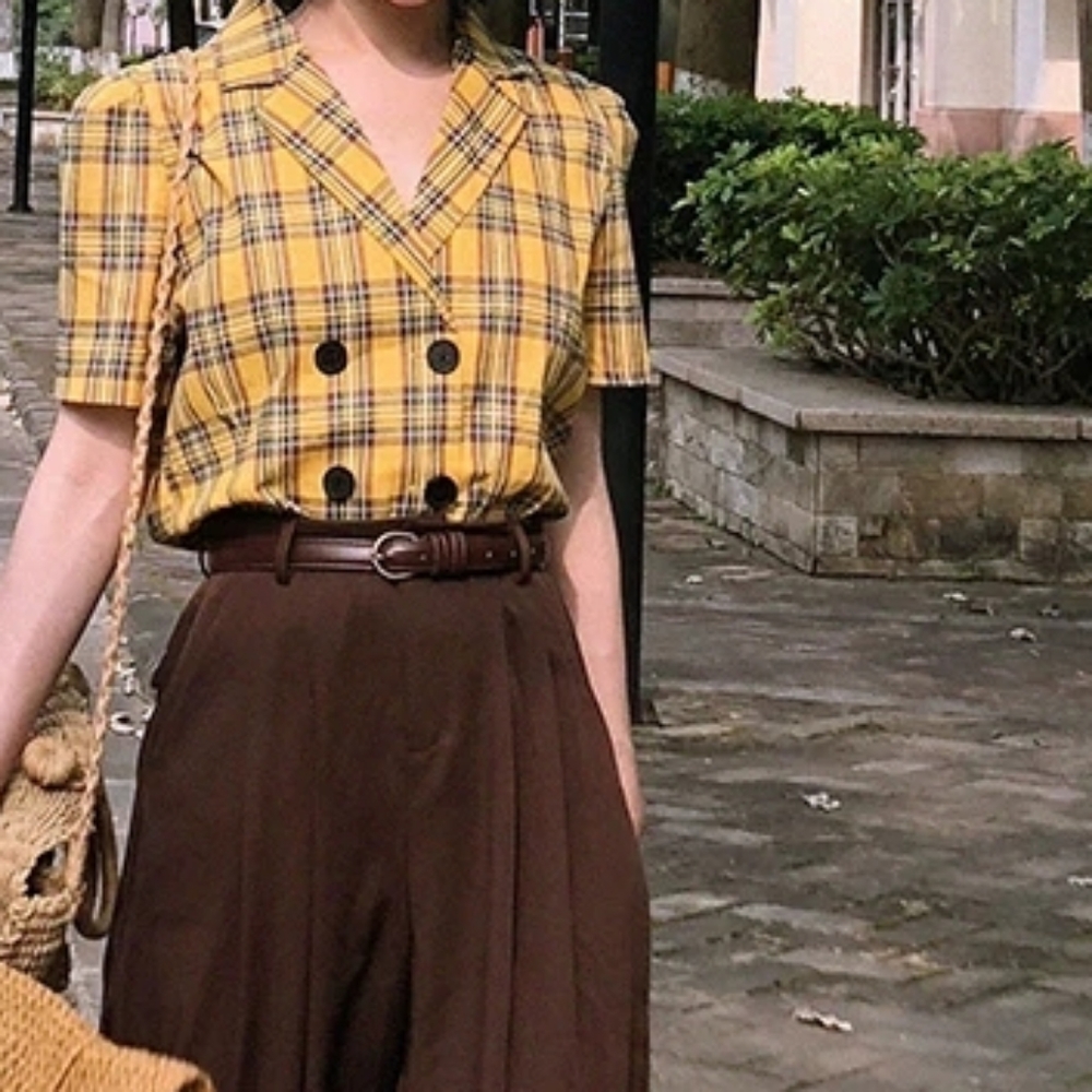 Vintage check pattern yellow crop top